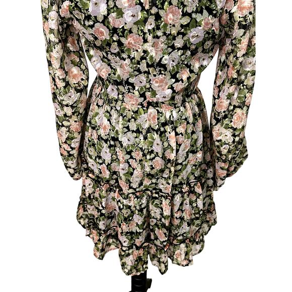 All In Favor Mini Dress Long Sleeves Zip Lined Floral Multi Color Women's L NWT - Picture 7 of 10